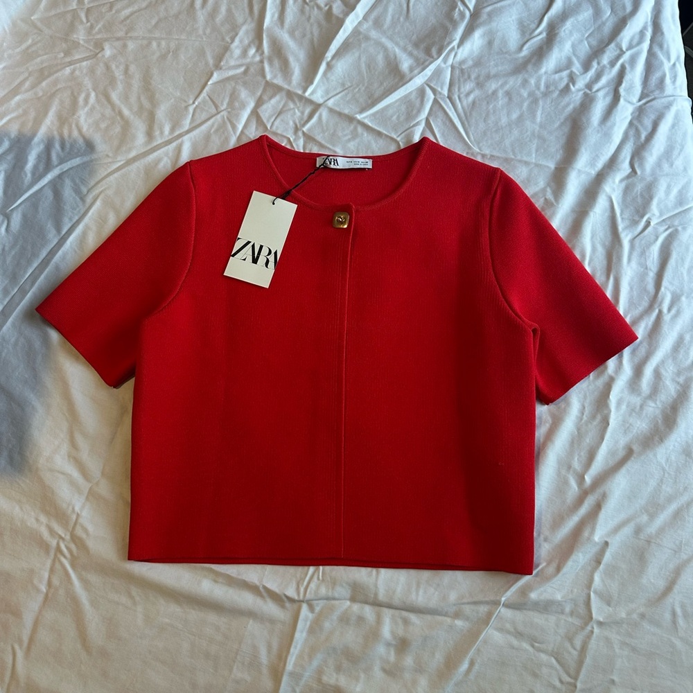 Zara Red Short Sleeve Cardigan